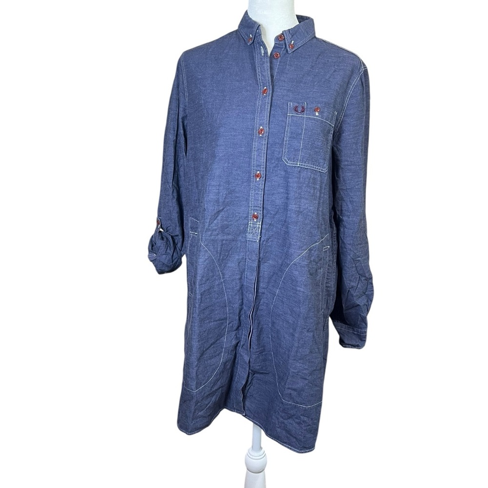 FRED PERRY Women’s Denim Shirt Dress Button-up Long Sleeve Preppy Sz 4 US 8 UK - Picture 5 of 11